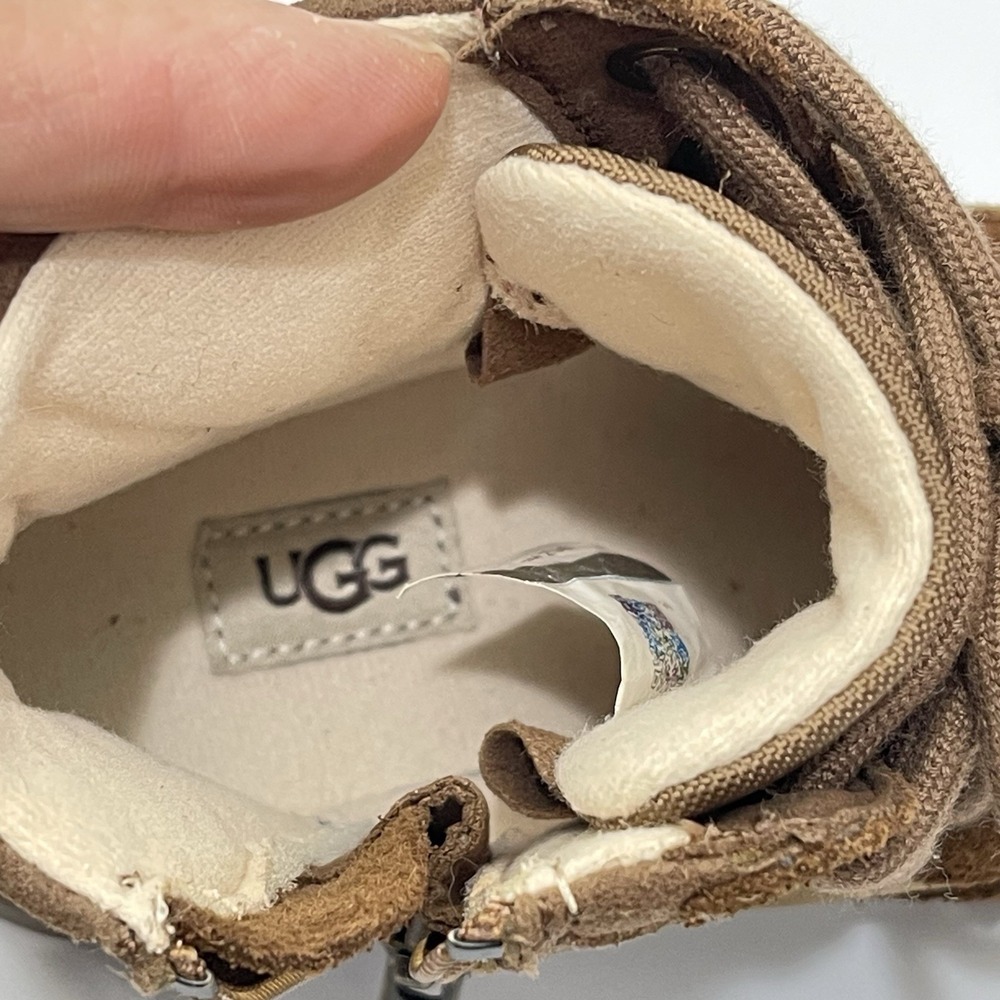 Ugg Robley Unisex Kids 10 Brown Leather Lace-Up Zipper All Weather Shoes Boots - Picture 6 of 9